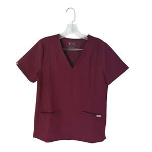 FIGS Burgundy 3 Pocket Casma V-Neck Scrub Top Size Small